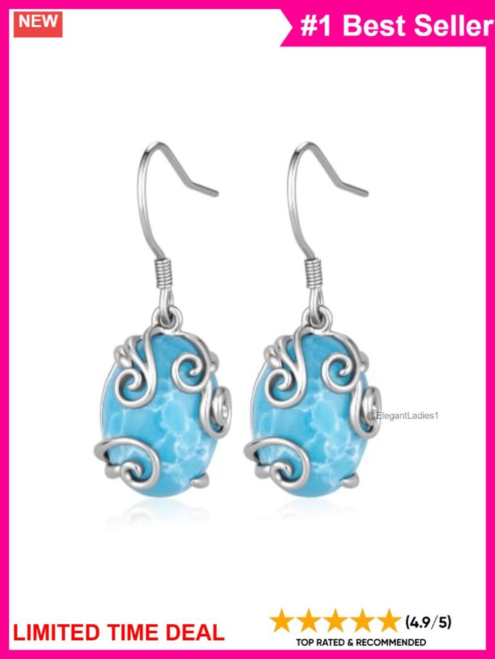Larimar Dangle Earrings 925 Sterling Silver French Wire Women's Jewelry